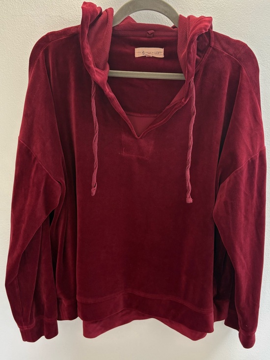 LOFT Tops - Loft Red Velour Hoodie Sweatshirt XL